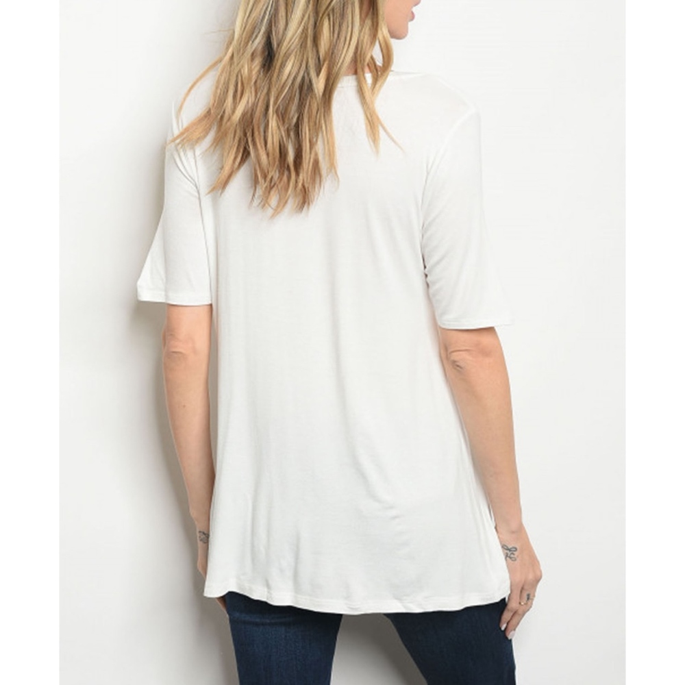 White Short Sleeve Scoop Neck Knot Jersey Tunic - Picture 2 of 3